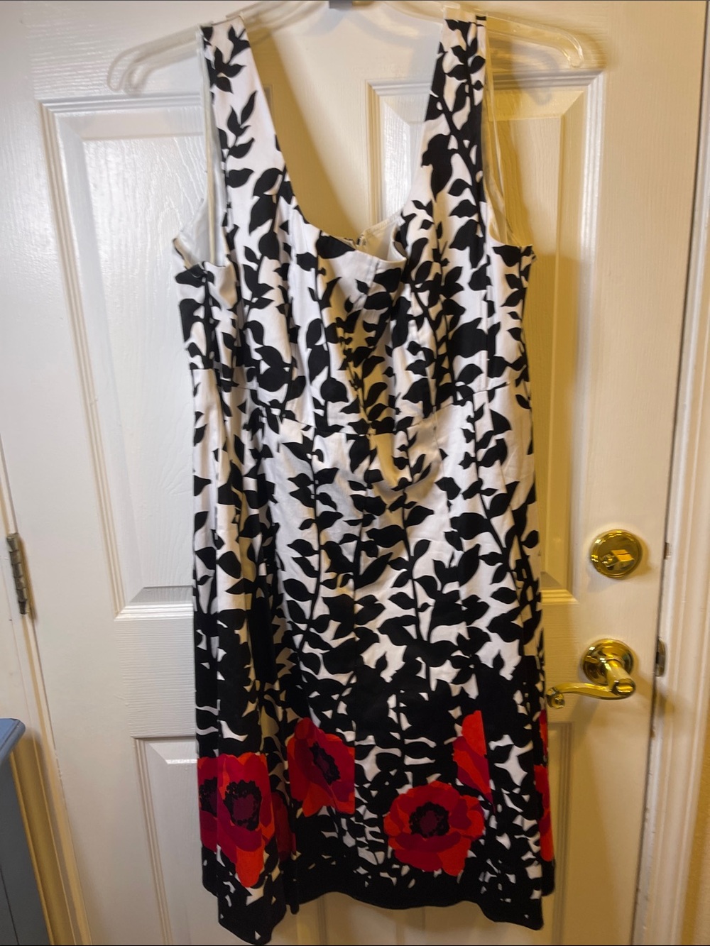 Nine West  Black & White Floral Tank Dress with Red Accents